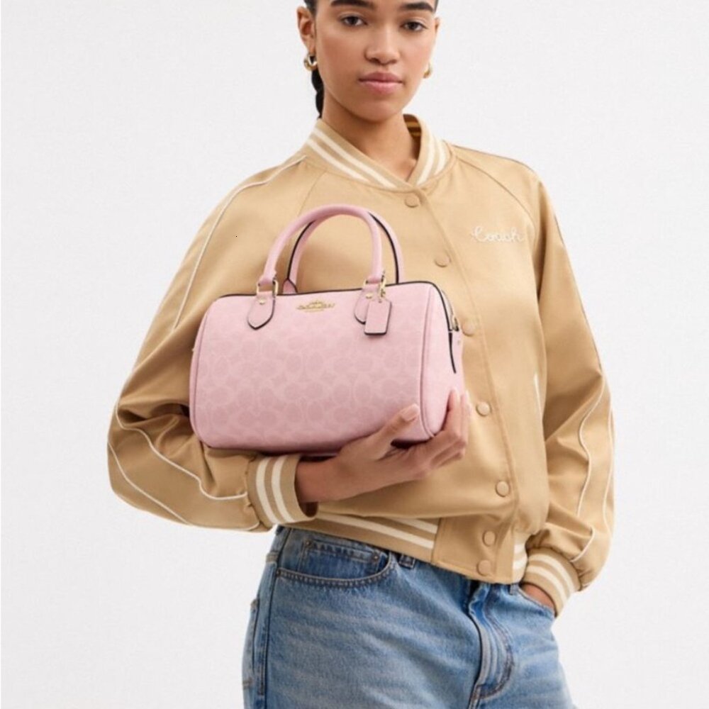 Coach Rowan Satchel Bag In Signature Canvas Powder/Pink - Picture 10 of 12